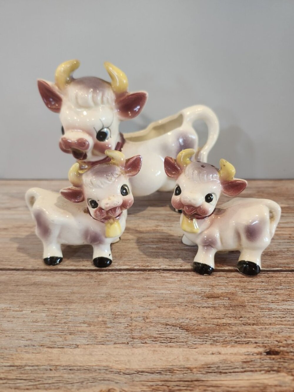 Adorable~Vintage 1950s~Elsie Cow Creamer~Twin Calf Salt & Pepper Shakers~Japan